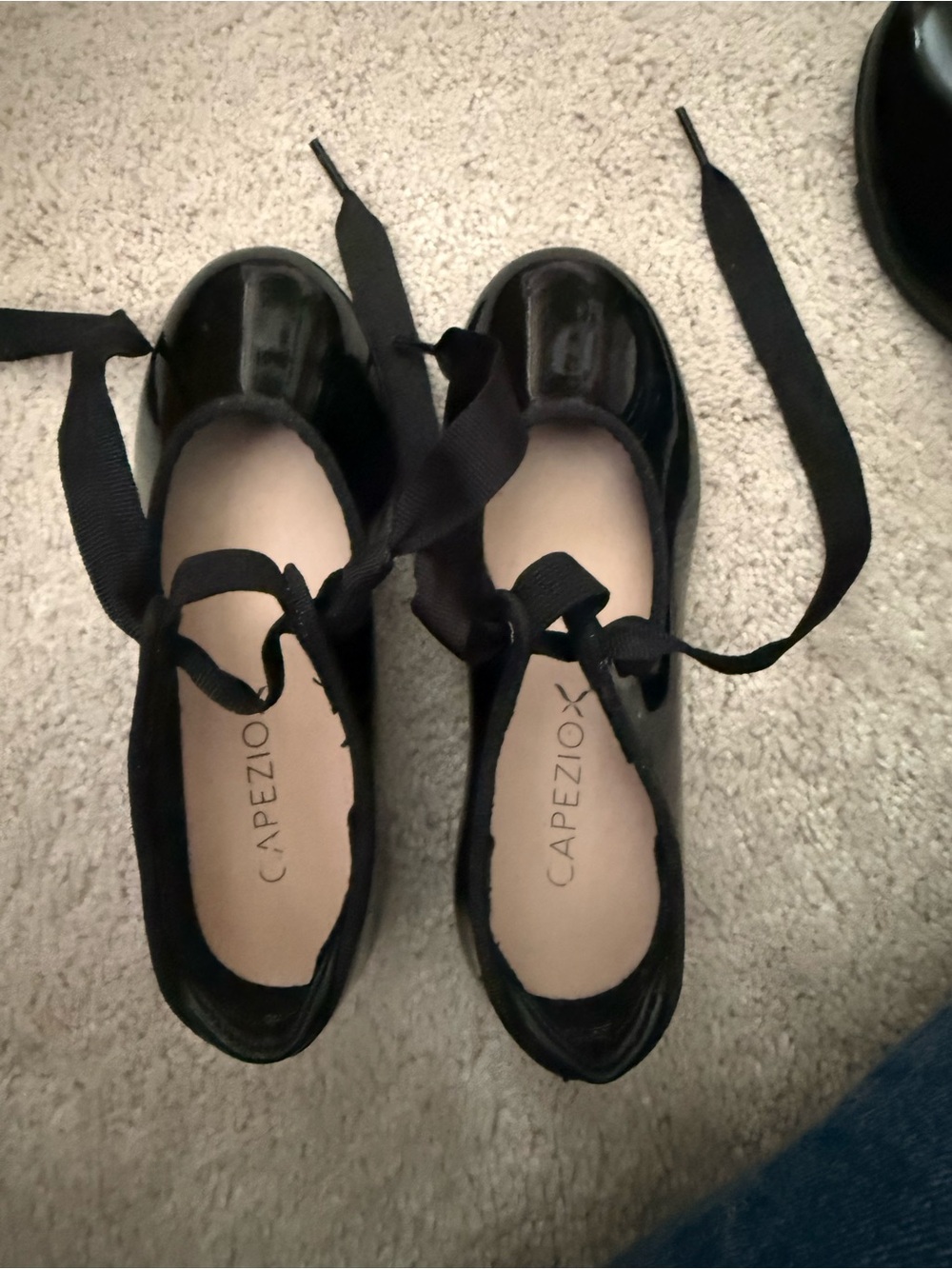 Capezio Black Patent Ballet Flats with Ribbon Ties